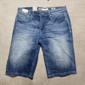 BKE Buckle Tyler Performance Denim Blue Jean Shorts Mens Size 34×13 Brand New